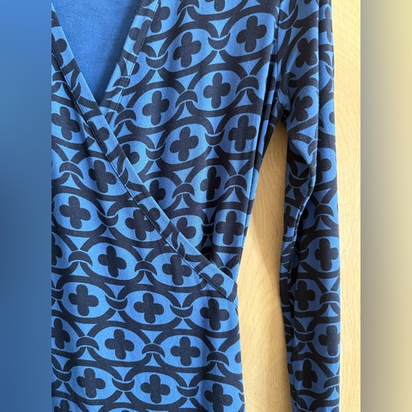Boden Jersey Wrap Midi Dress Blue Black Print Long Sleeve Sz 6P - Picture 6 of 14